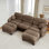 Canapé modulaire confortable en tissu de chenille plissé 3 places avec siège ergonomique en mousse haute densité, canapé modulaire en forme de U avec 2 repose-pieds, accoudoirs arrondis arrondis et 2 coussins décoratifs ronds, brun