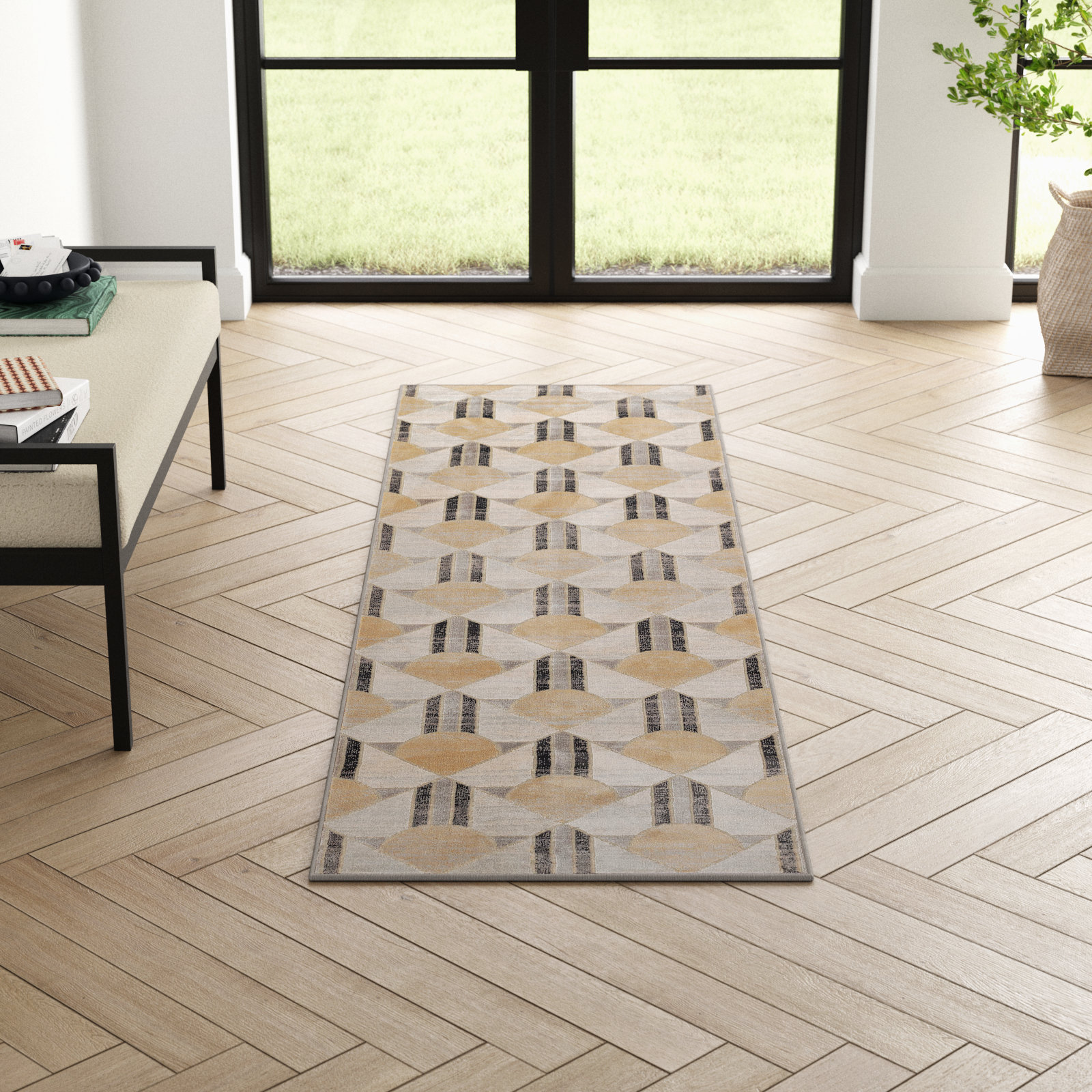Solage Pink, Ivory; Charcoal Rug, Runner 2'2'' x 7'7''