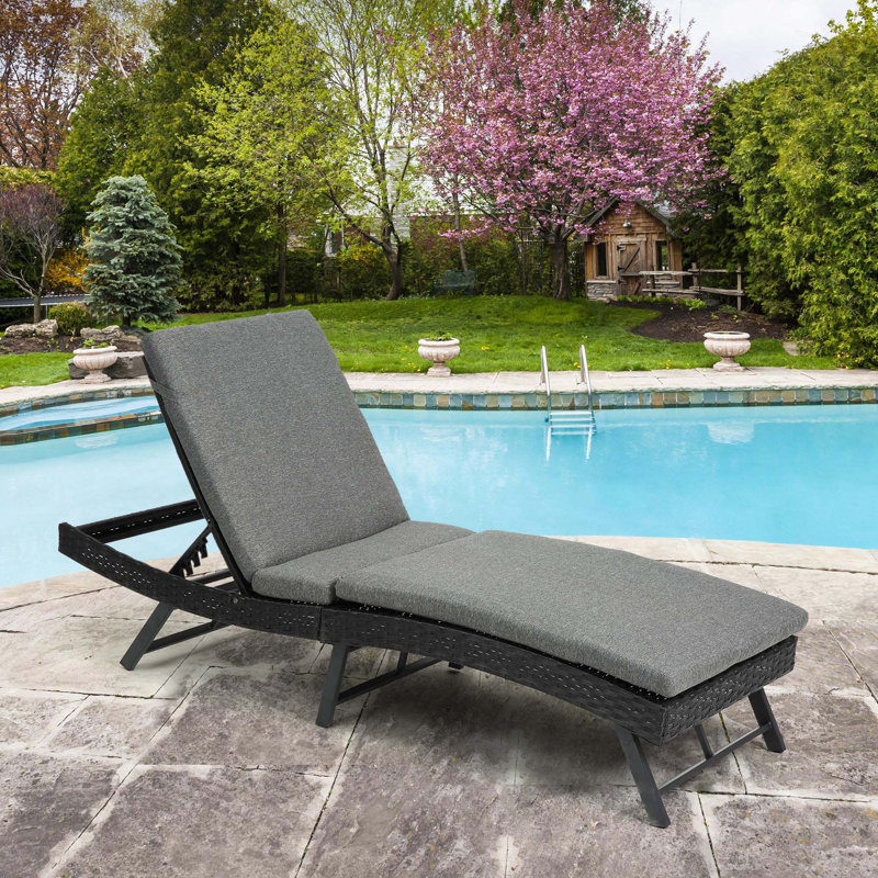 Chaise longue pliante en acier à dossier réglable en rotin 3 pièces, Gris foncé