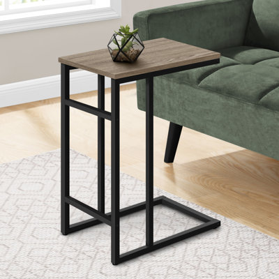 Table d'appoint, en forme de C, bout, côté, collation, salon, chambre à coucher, stratifié brun, métal noir, contemporain, moderne