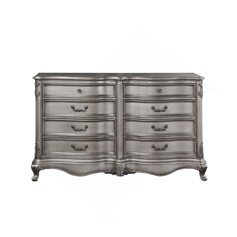 Commode de style français avec sculptures ornées et poignées décoratives, coffre de rangement de luxe pour chambre à coucher