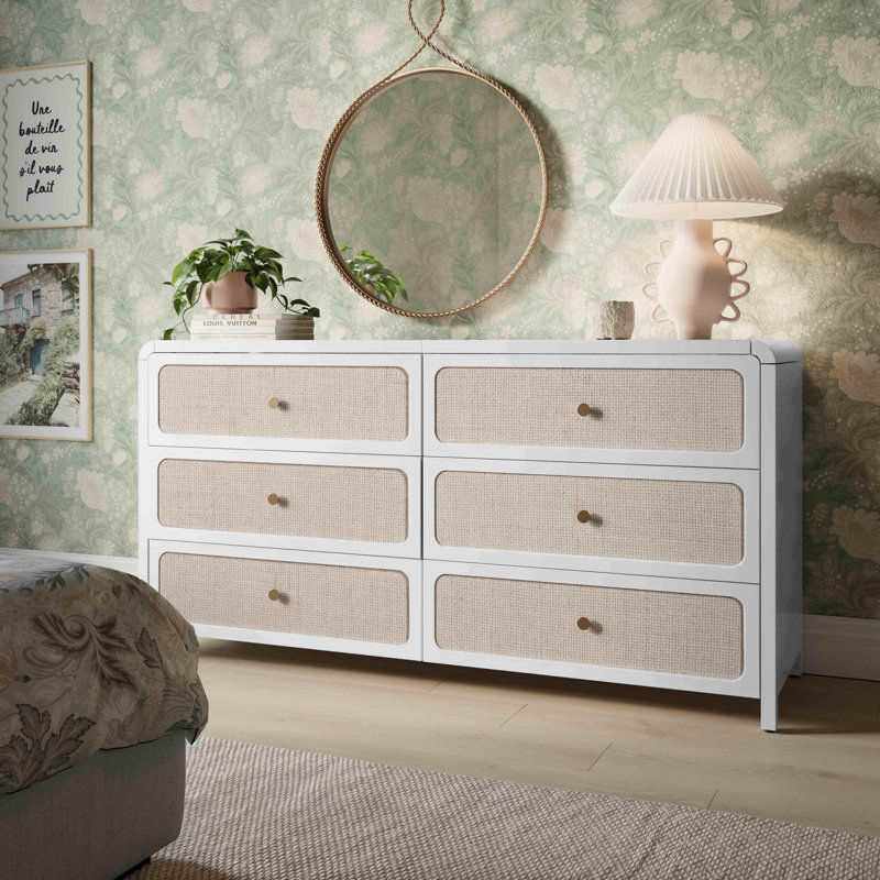 Patty Pastel Blue Rattan 6 Drawer Dresser, Pastel Blue