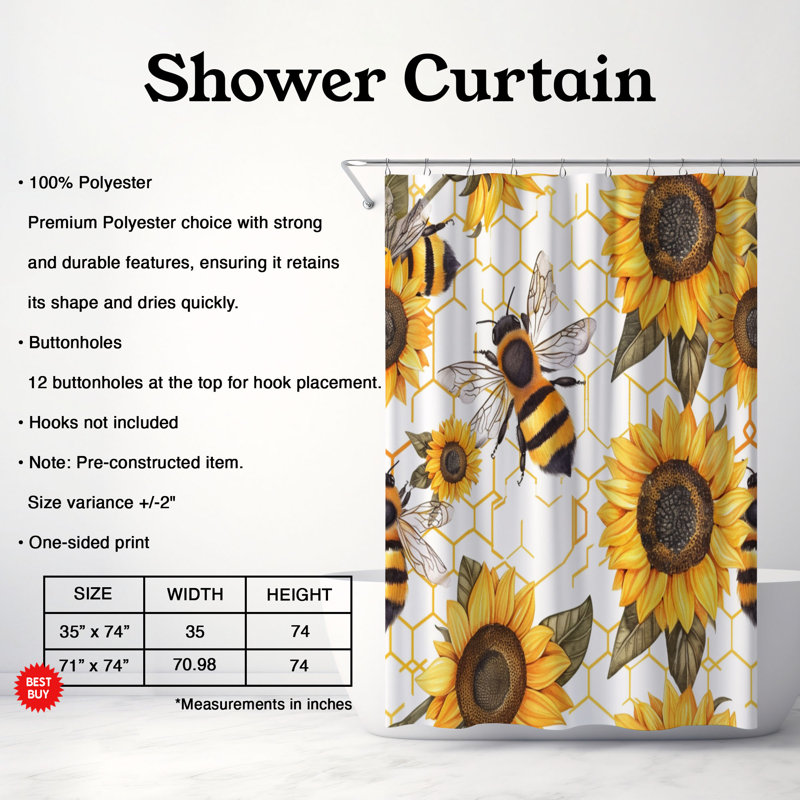 Rideau de douche Bee Blossom - Premium, H 74 po x l 71 po