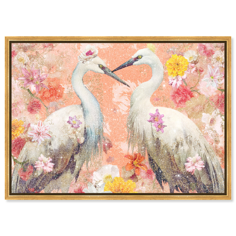 Contemporary Chinoiserie Aviary Canvas Animals Print by Oliver Gal, 11"H x 16"W, Gold Frame