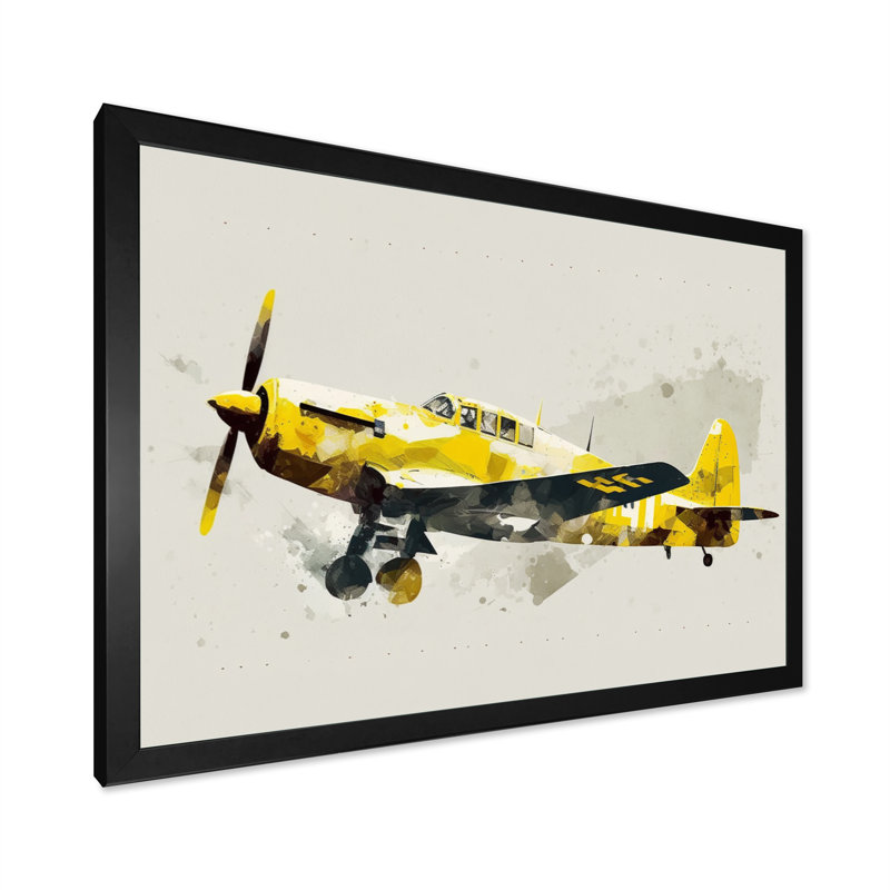 " Propeller Plane Design ", Black Picture Framed, 12" H x 20" W