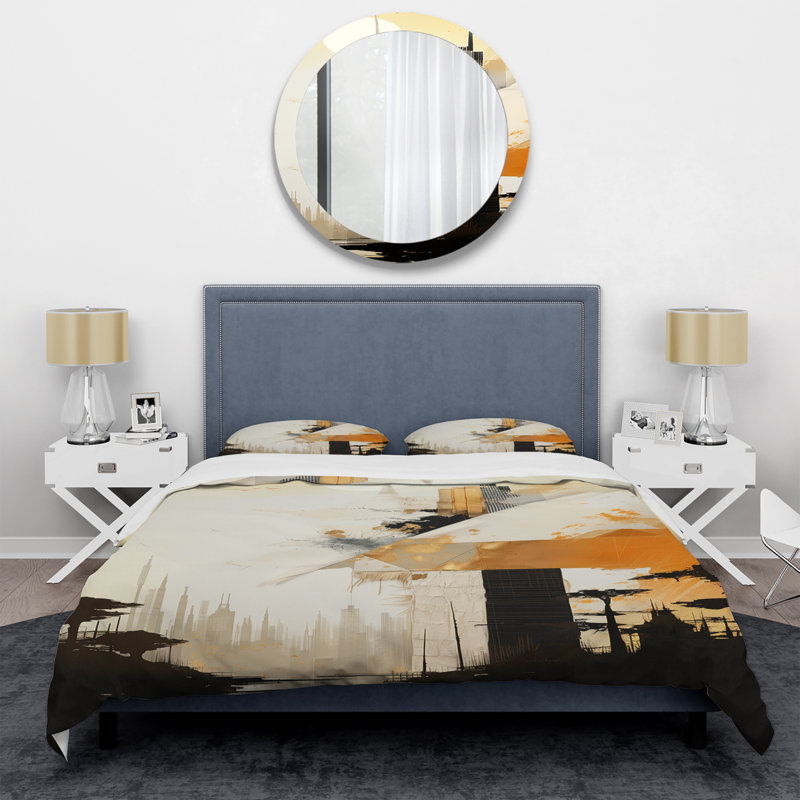 Ensemble de housse de couette gris et or Sunset Collage II - Abstract Collages