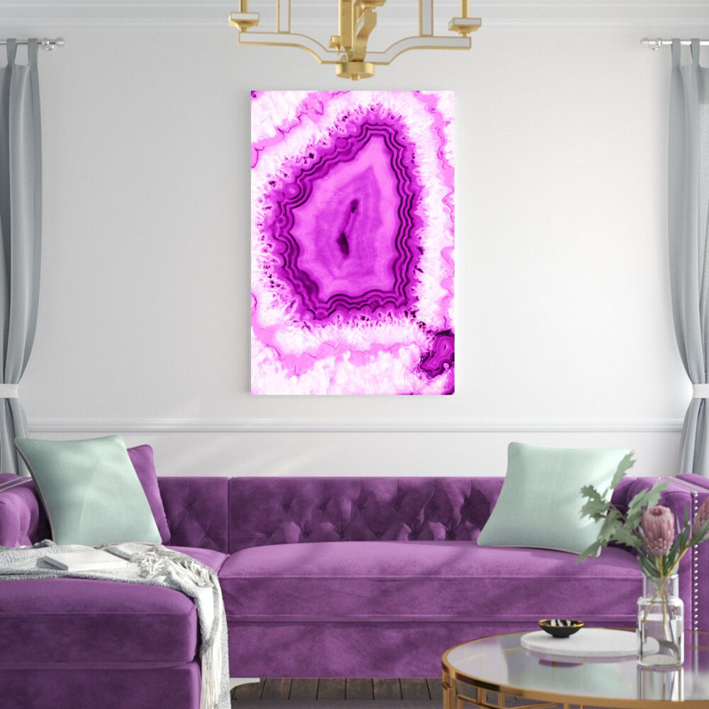 Géode rose - peinture sur toile tendue, H 48 po x l 32 po