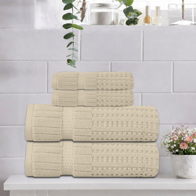 Ensemble de serviettes 4 pièces Willow - 100% coton peigné, 630 g / m² de qualité supérieure, ivoire, ultra-doux et très absorbant (ensemble de 2 serviettes de bain, 2 essuie-mains)