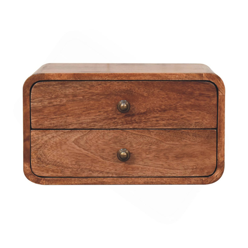 Table de chevet flottante en bois et miel caramel, 2 tiroirs, brun