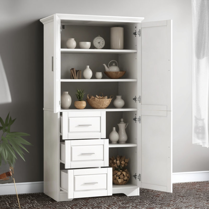 Bathroom/office Door Tall And Wide Cabinet With Three Drawers, Black