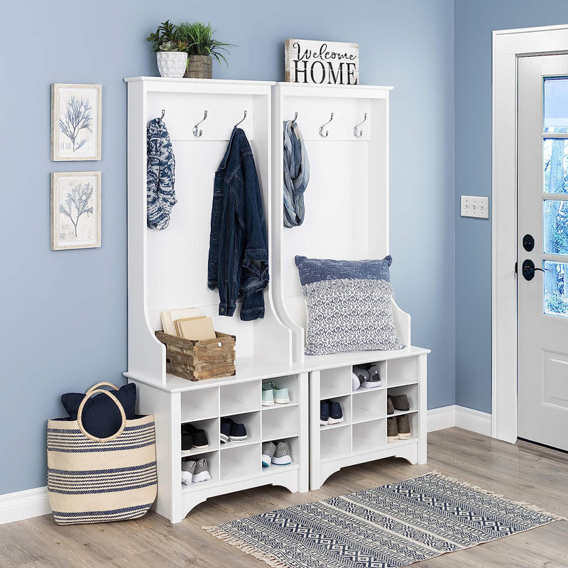 Portemanteau avec banc et espace de rangement pour chaussures Angelica, Blanc