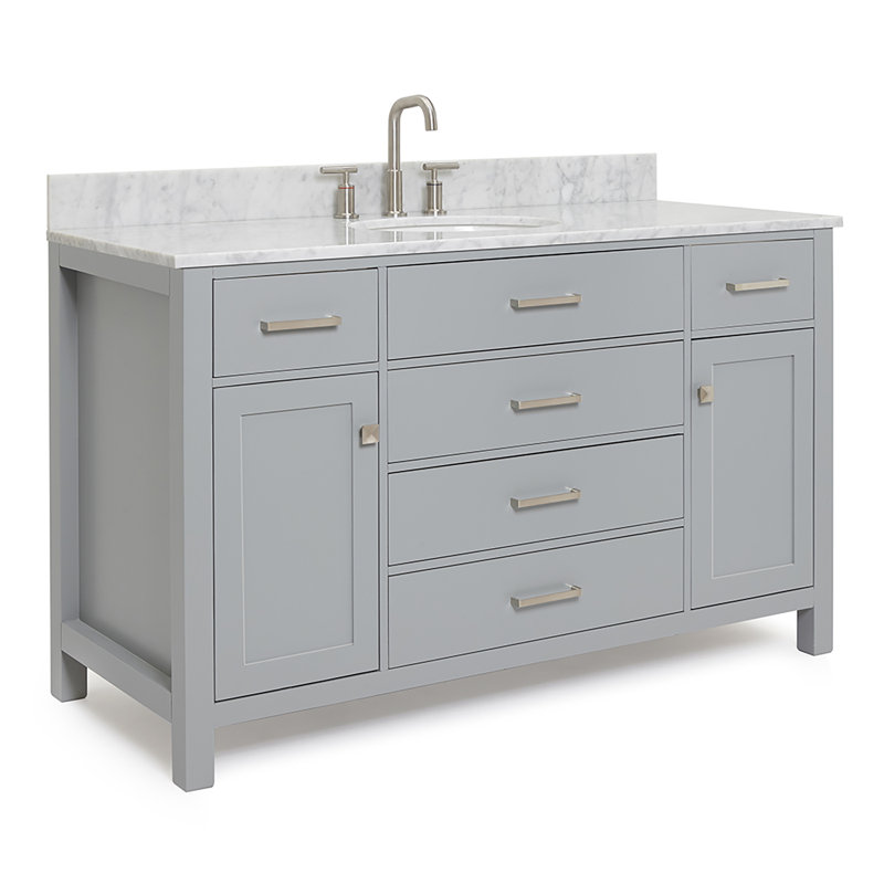 Ensemble de meuble-lavabo simple 54 po avec plateau en marbre de Carrare Aberdeenshire, gris