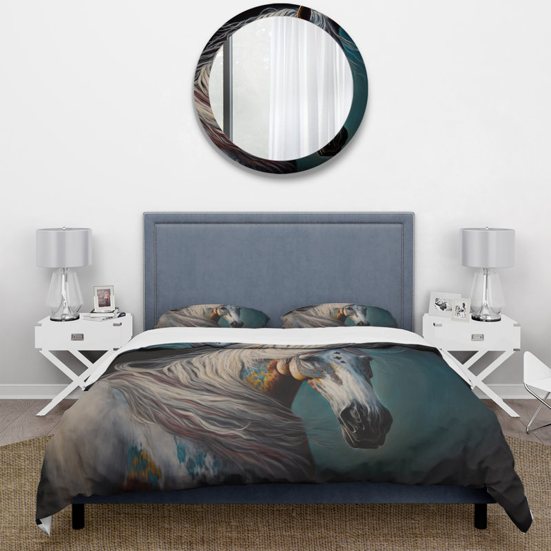 Cheval indien avec crinière colorée III - ensemble de housse de couette animaux - microfibre de polyester
