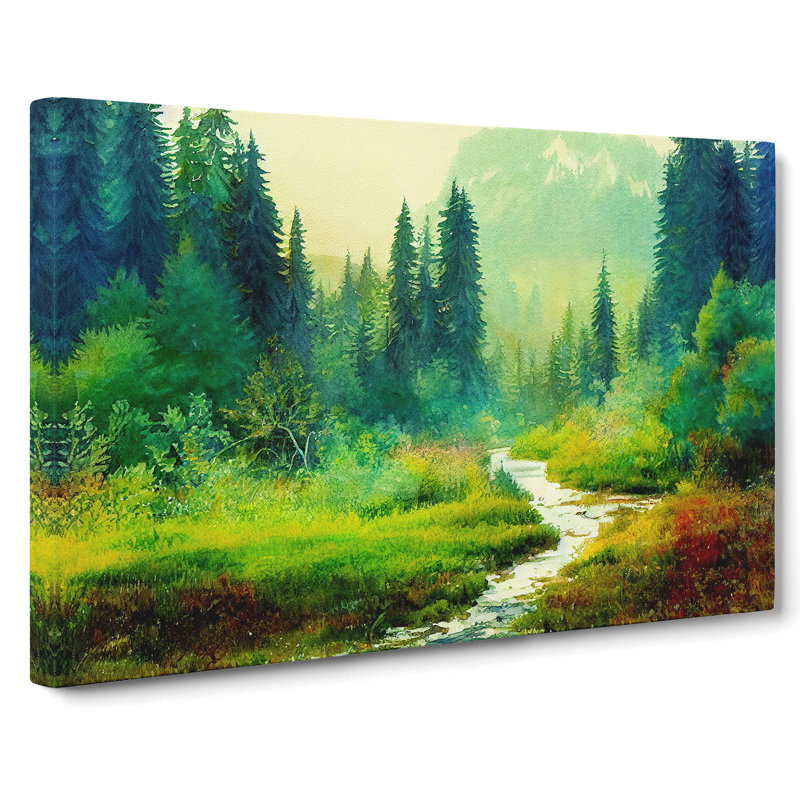 XXX-H1022-WF-8568X Summer Forest Watercolour Vol.2 - Wrapped Canvas Print, 40cm H x 60cm W x 3cm D