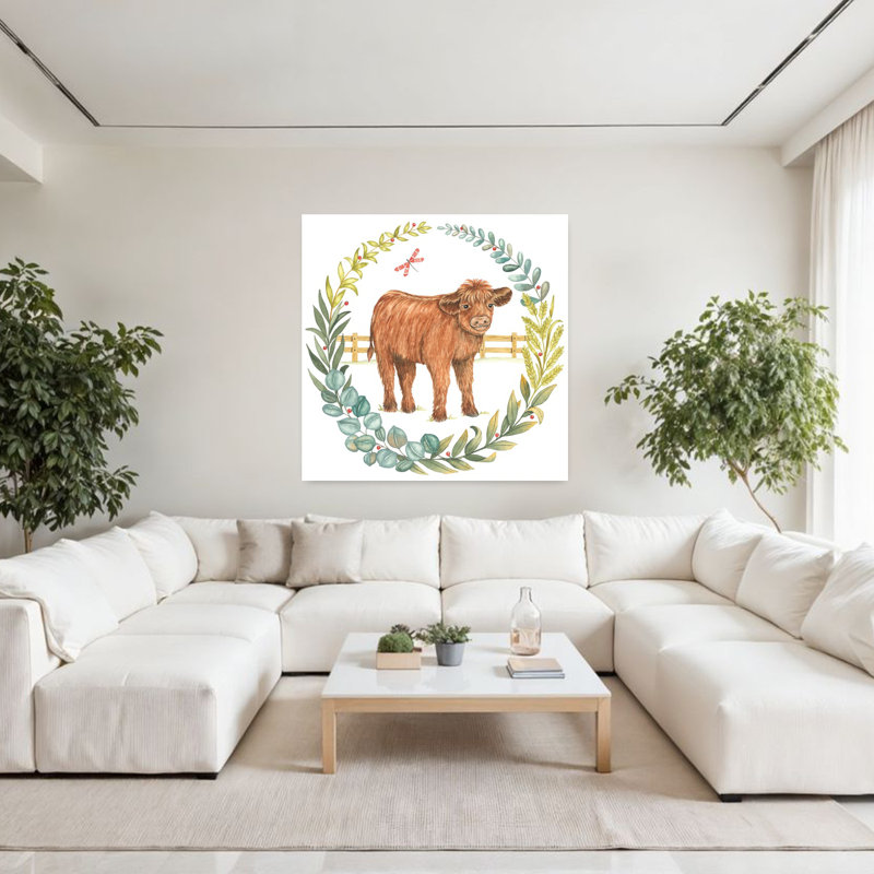 Art de la vache de bébé Highland, H 48 po x l 48 po