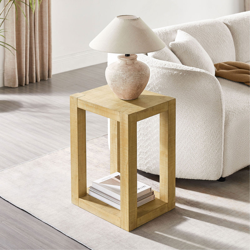Table d'appoint de 14 pouces, table basse rectangulaire en panneau de fibres à densité moyenne pour le salon, chambre à coucher, table de bout au design moderne pour appartement, couleur naturelle