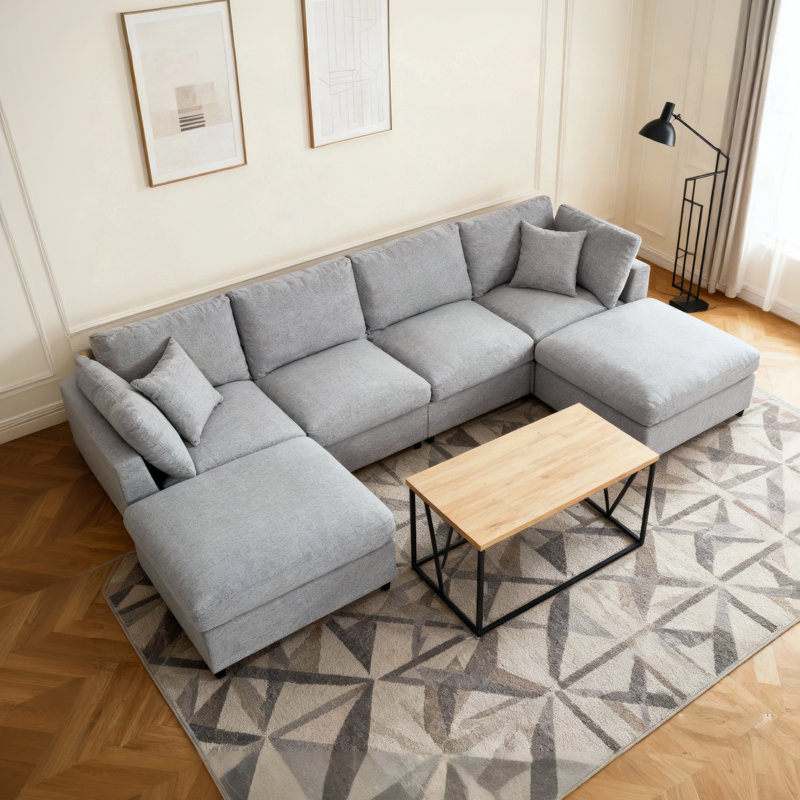Canapé modulaire en forme de U de 128 po avec 2 repose-pieds mobiles, canapé en chenille, canapé à 6 places, meubles de salon à siège profond pour cinéma maison, appartement