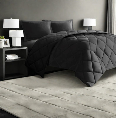 Reversible Down Alternative Bedding Sets, Black Polyester, Cozy Modern Comfort For Any Bedroom