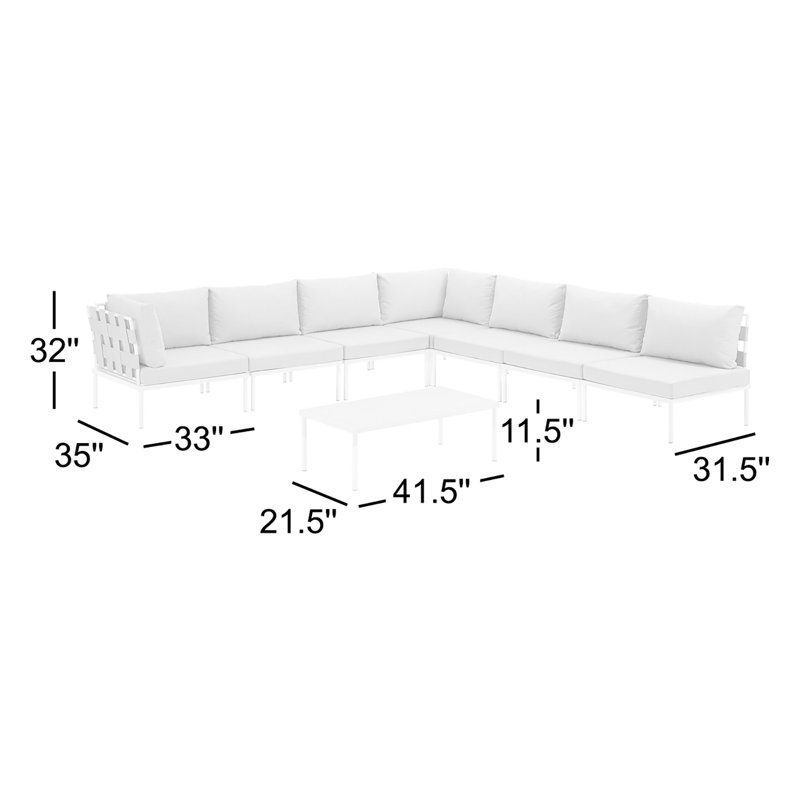 Ensemble de canapé modulaire d'extérieur en aluminium 8 pièces Harmony, Beige