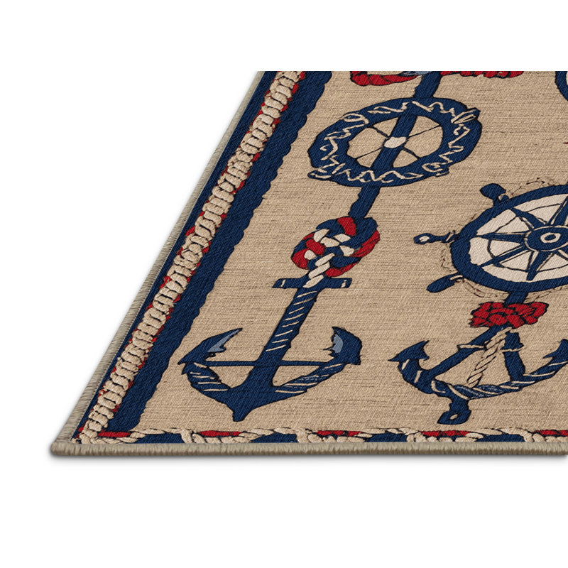 Washable Classic Nautical Nautical Area Rug, Rectangle 5' x 8'