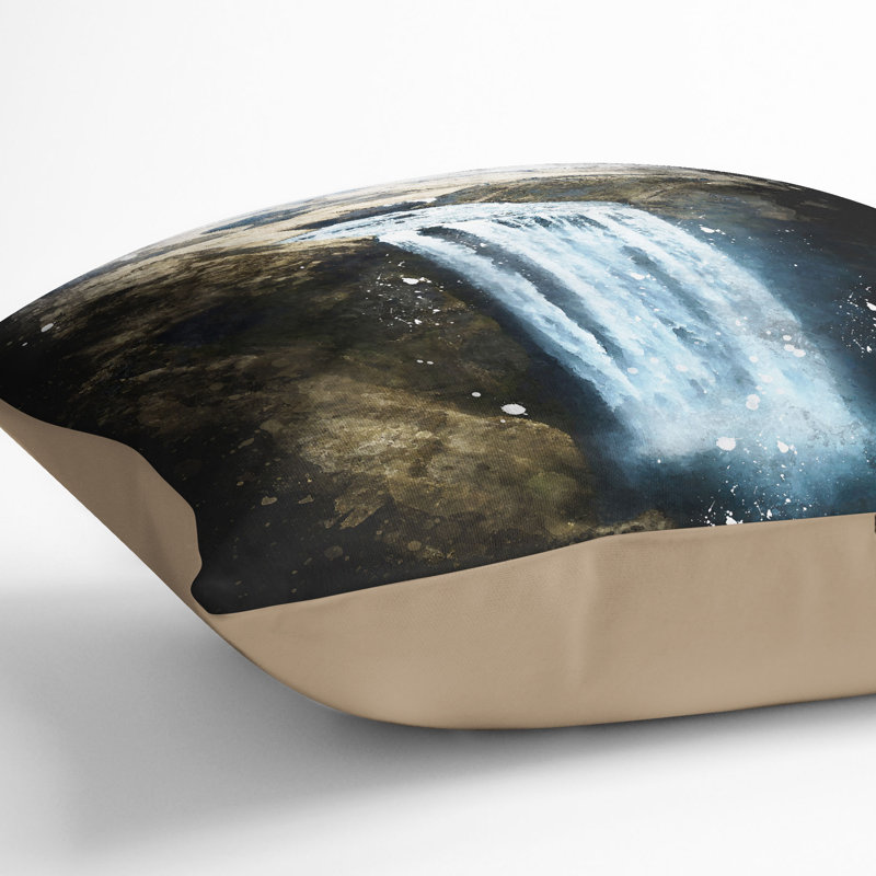 Skogafoss Waterfall Iceland Cushion with Filling, Stone, 55cm H x 55cm W x 20cm D