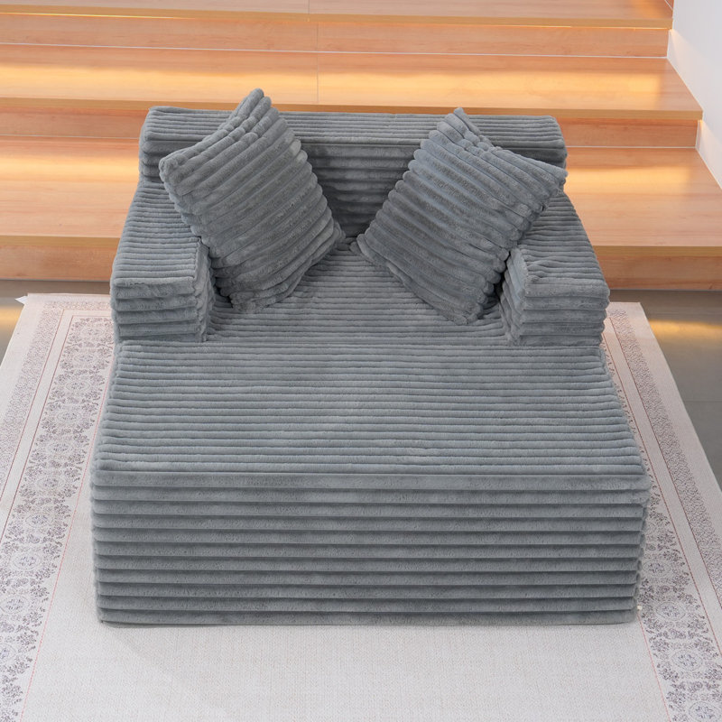 Méridienne surdimensionnée de 61 po avec repose-pieds, canapé-lit rembourré et chaises-longues Boneless, Gris