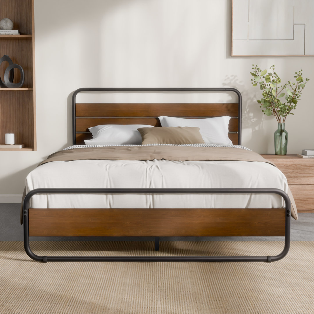 Sana Low Profile Metal Bed frame with Bamboo Headboard