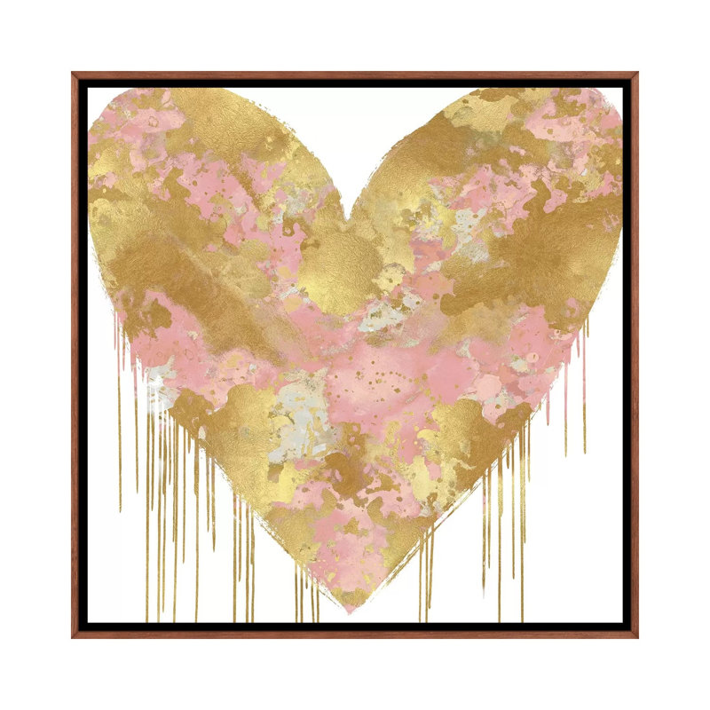 «Big Hearted Pink and Gold» par Lindsay Rodgers - impression d'art graphique, Pas de tapis, H 26 po x l 26 po x P 1,5 po