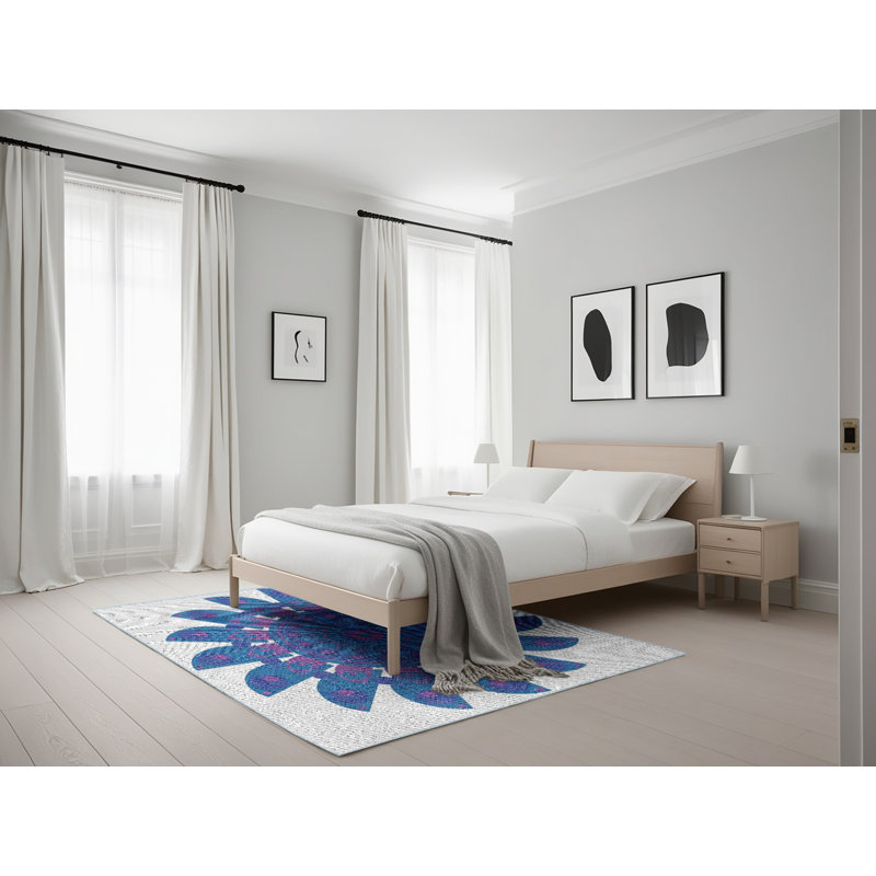 Laine tissée à la main et polyester gris/bleu Tapis décoratif, Rectangle 5 pi x 7 pi
