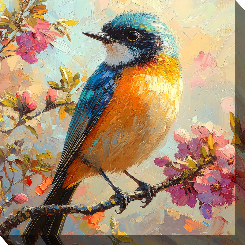 Art sur toile, oiseau et fleur