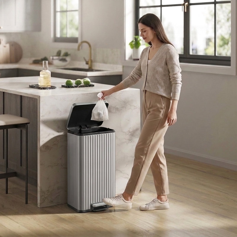 Poubelle à pédale en acier inoxydable 8 gallons avec couvercle à fermeture en douceur, Argent