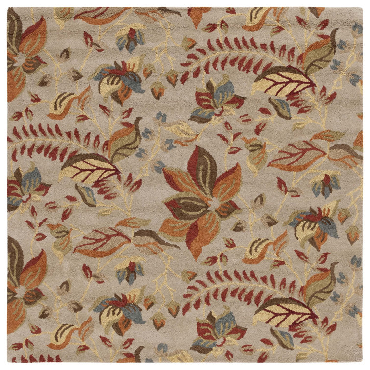 Emrick Blossom Hand Hooked Wool/Cotton/Latex Floral Rug in Beige