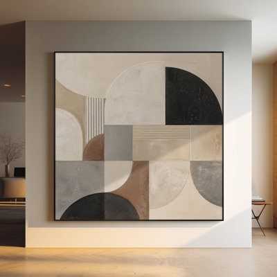 Extra Large Wall Art Fabric Print - Beige Geometric Arch Pattern Modern Living Room Decor - "Frame Assembly Required (Unfinished Frame)"