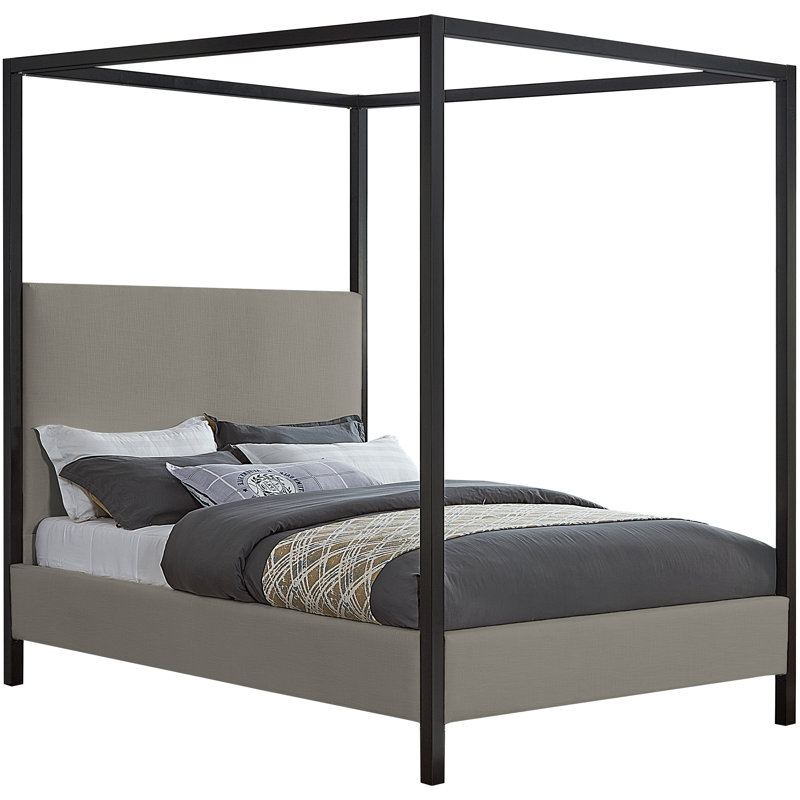 Lit en tissu James, Très grand, Tissu texturé en lin gris