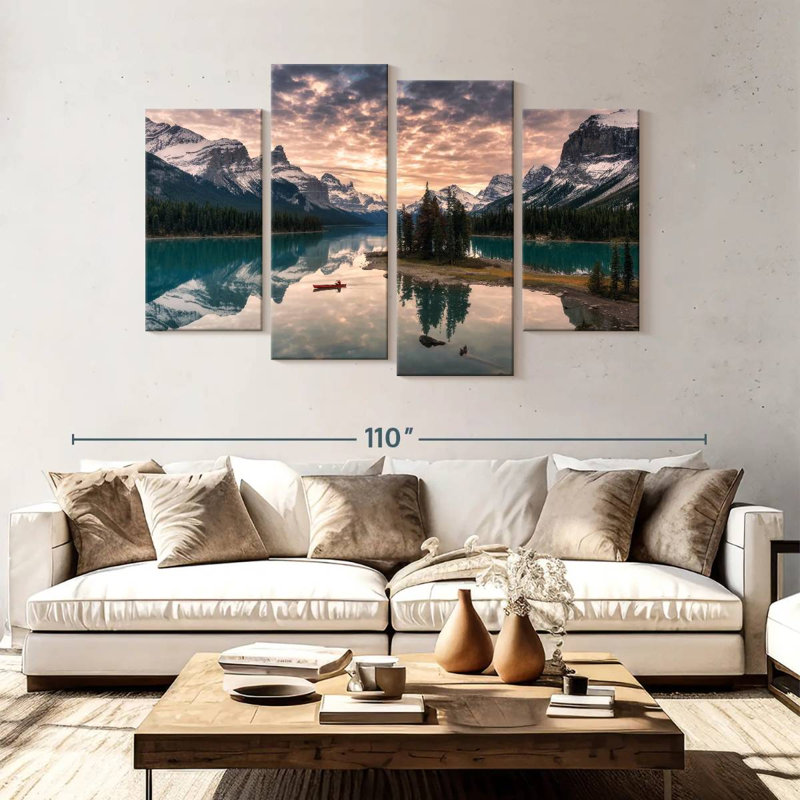 Alvord faisant du canot sur le lac Maligne, H 54 po x l 84 po