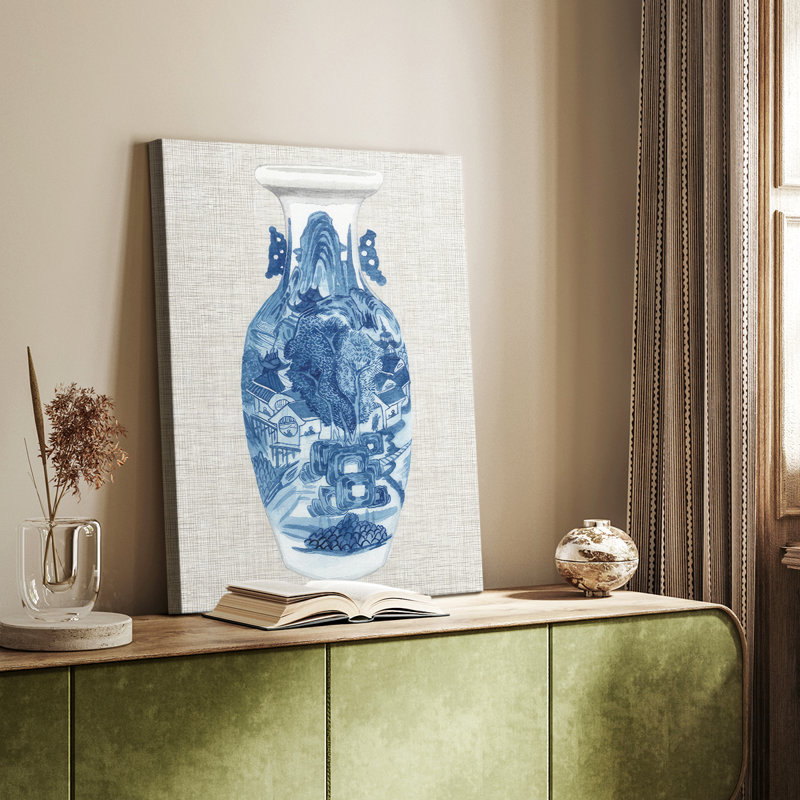 Vase Ming sur toile de lin I - Cavas enveloppés de galerie, H 27 po x l 18 po