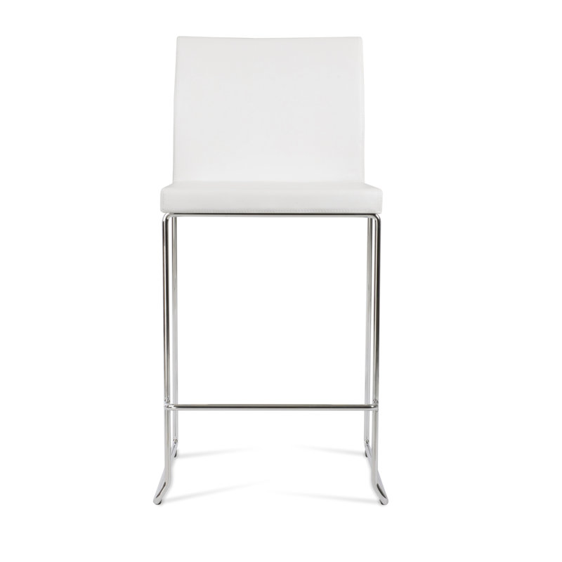 Tabouret de bar et de comptoir empilable Aria, Chrome, Tabouret de comptoir (siège d'une hauteur de 24 p, Blanc