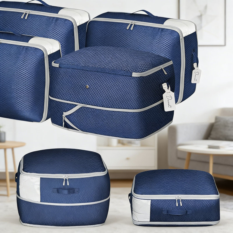 Sacs de rangement à compression pour la literie et les vêtements - Paquet de 4 organisateurs de rangement sous vide à grande capacité avec fenêtre transparente et poignées pour édredons, oreillers, couettes et articles saisonniers