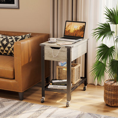 25.6" Nightstand With Drawer Built-In Outlets And Removable Laptop Desk