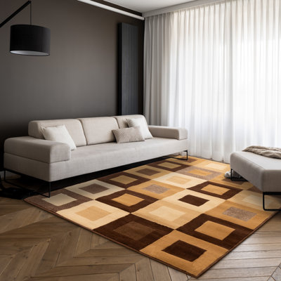 Vintage Checkered Brown Area Rug