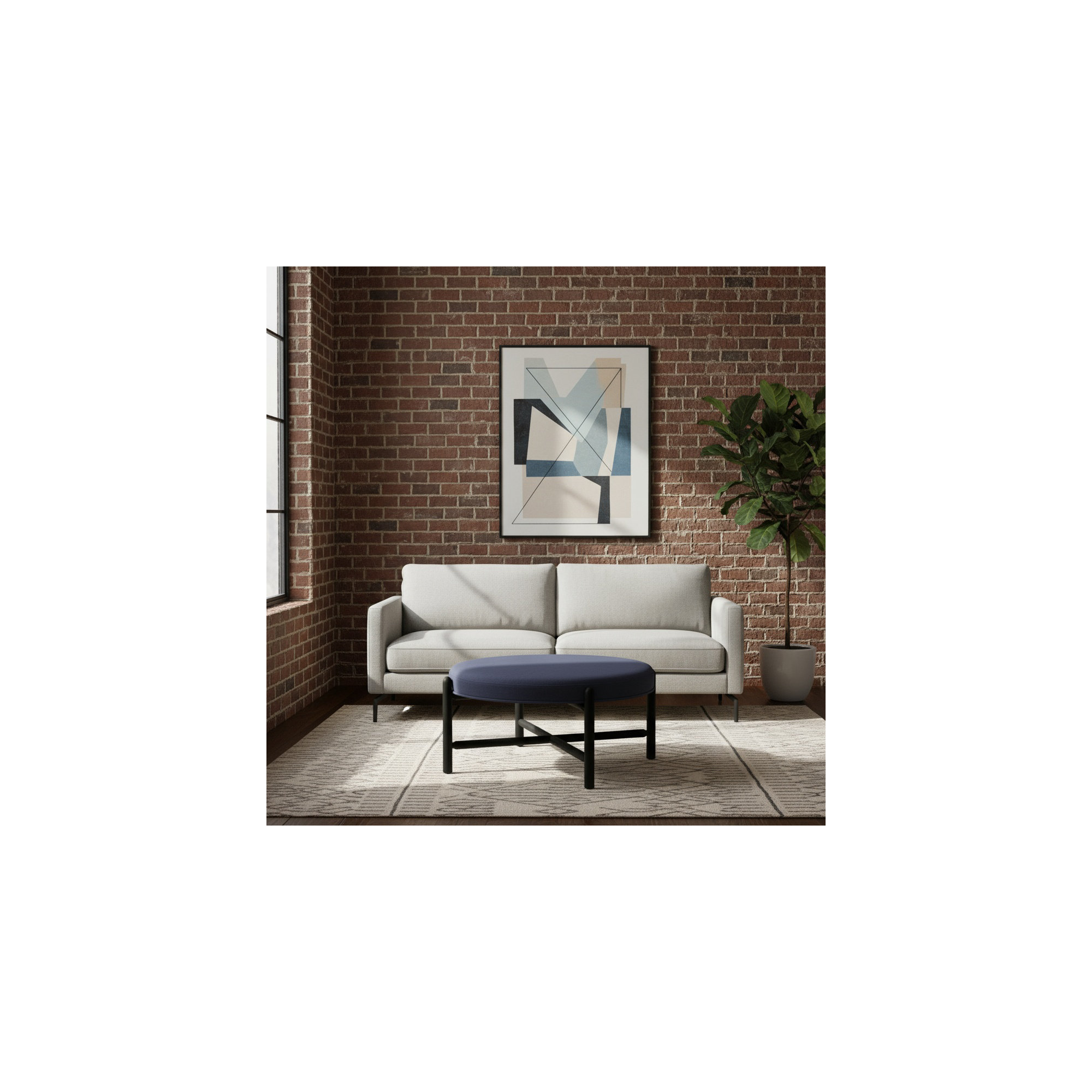 Vane 36" Round Ottoman, Navy, Oak