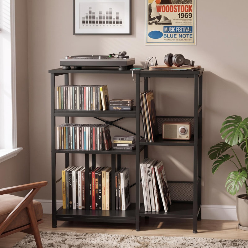 Support à 4 niveaux pour tourne-disque, rangement multimédia pour le salon, noir
