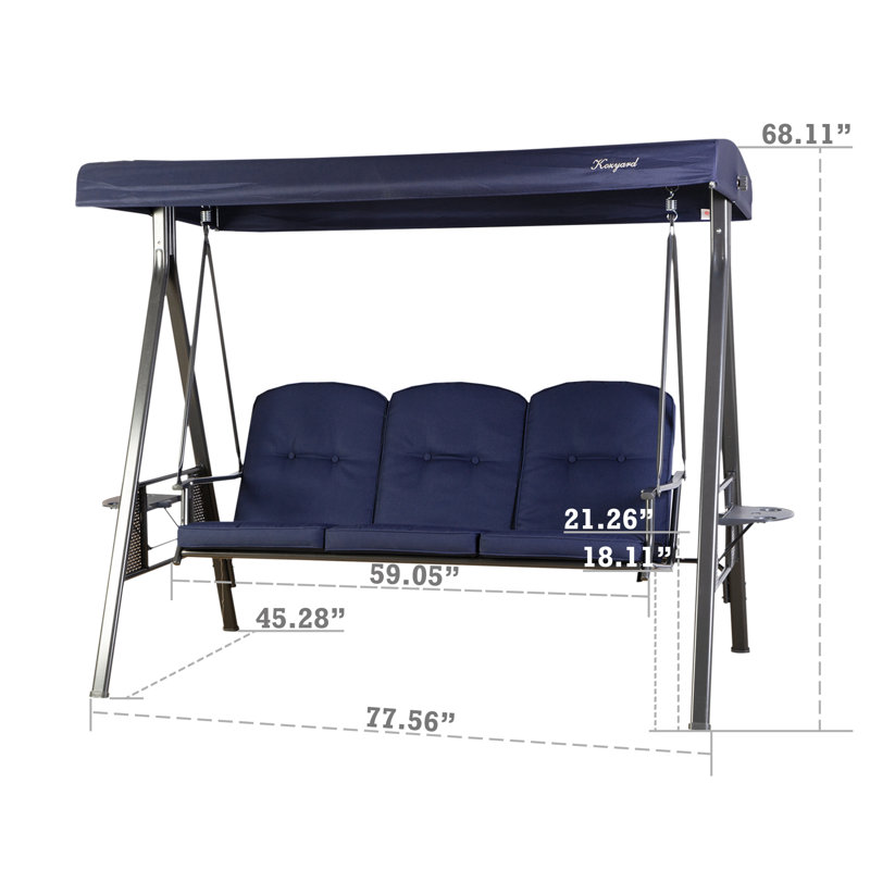 Navy Blue 3-Seat Outdoor Swing with Canopy and Cushions