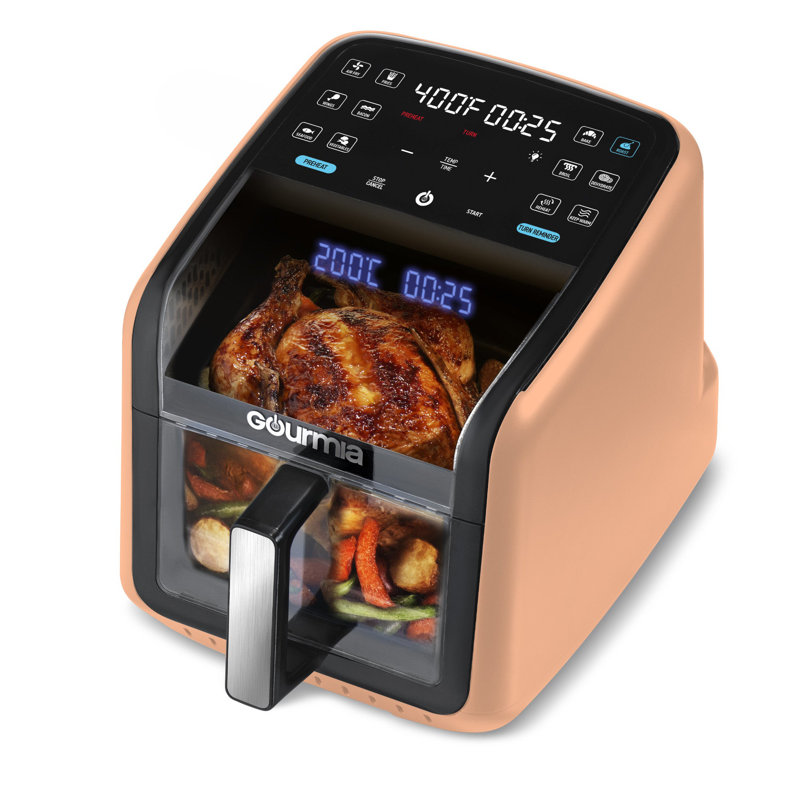 Gourmia 7 Qt Digital Air Fryer with Easy-View Window, 3D Holographic Display & FryForce 360° Technology – 12 Presets, Dishwasher-Safe Basket, Peach