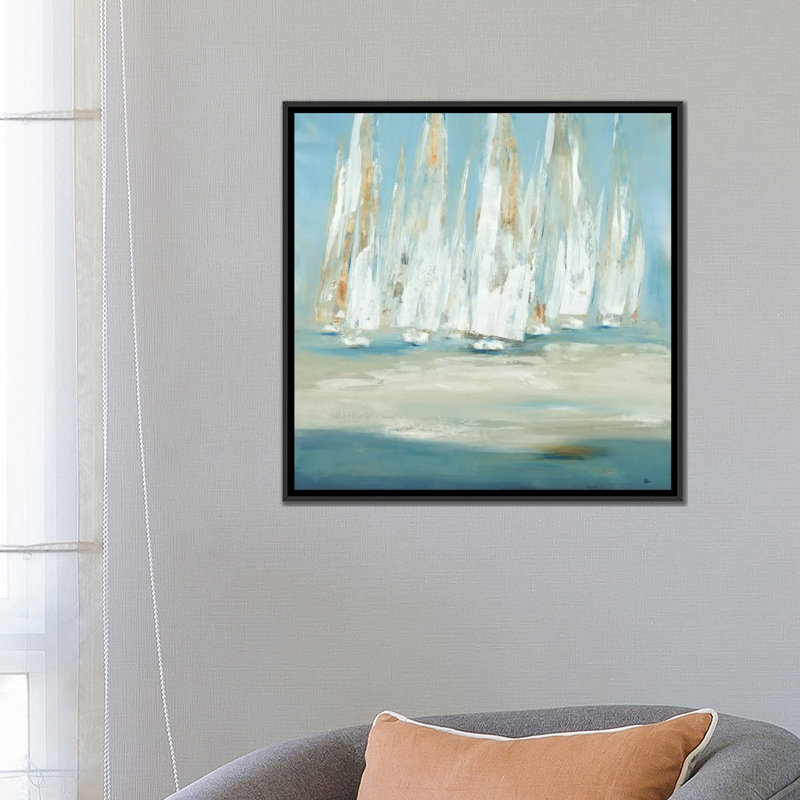 « regatta », reproduction sur toile, H 18 po x l 18 po x P 1,5 po, Toile avec cadre noir, Pas de tapis