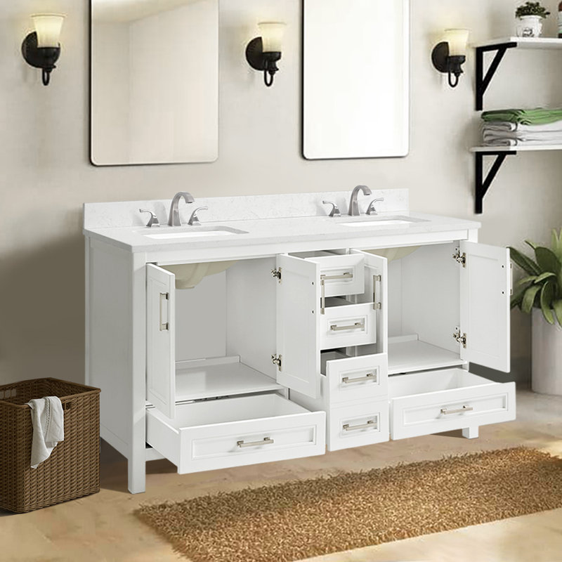 Rusandra 60'' Double Bathroom Vanity with Engineered Marble Top