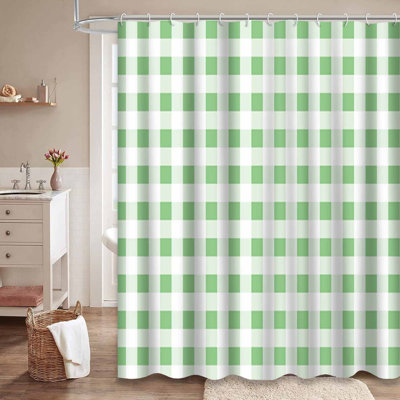Abstract Art Buffalo Checkered White Shower Curtain with 12 Hooks