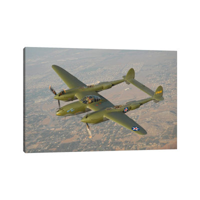 P-38 Lightning over San Bernardino, California 1 Piece Wrapped Canvas Wall Art