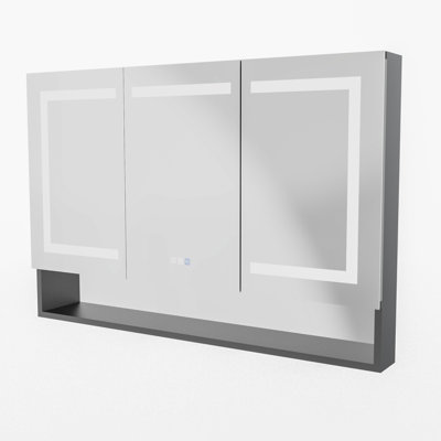 Lighted Medicine Cabinet 48 X 32 Inch, Recessed Or Surface , Clock, Room Temp Display,Defog,Night Light,Stepless Dimming,3000K-6400K, Outlets & Usbs,Double Sided Mirror.Black External Storage Shelf.