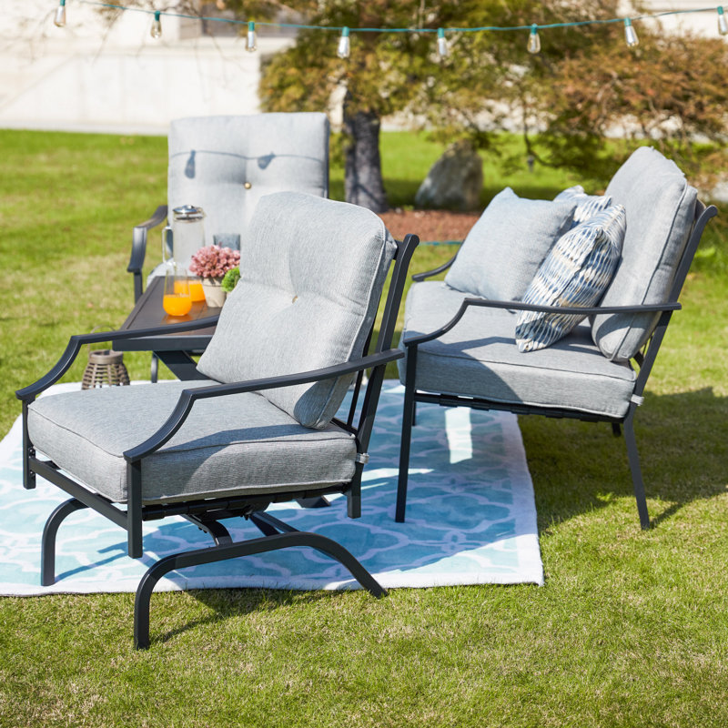 Strader 4 - Person Patio Conversation Set with Cushions, Gray